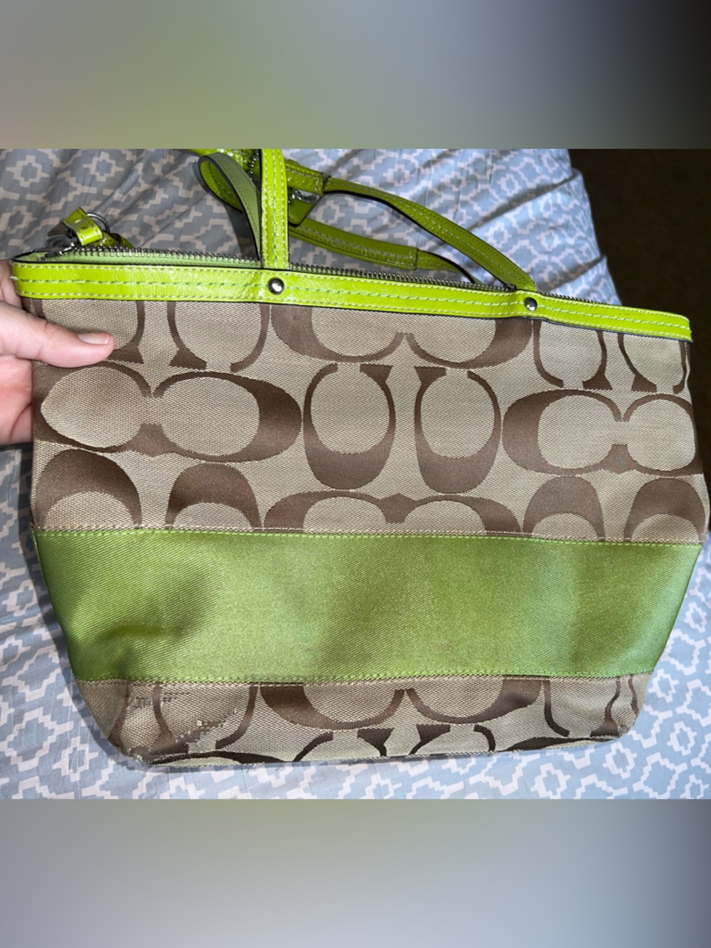 Vintage Coach Lime Green handbag with Signature Trim